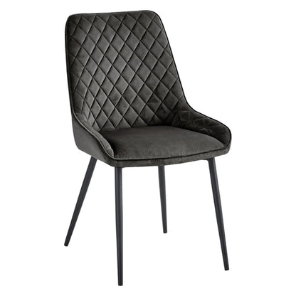 Signature Grey Velvet Dining Chairs With Black Metal Legs In Pair