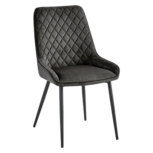 Signature Grey Velvet Dining Chairs With Black Metal Legs In Pair