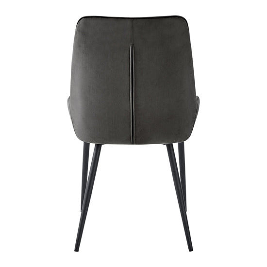 Signature Grey Velvet Dining Chairs With Black Metal Legs In Pair