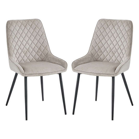 Signature Mink Velvet Dining Chairs With Black Metal Legs In Pair