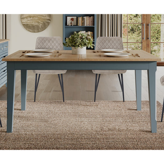 Signature Extending Wooden Dining Table In Blue And Oak