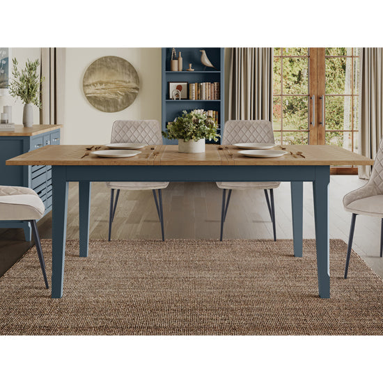 Signature Extending Wooden Dining Table In Blue And Oak