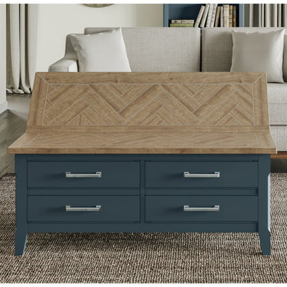 Signature Wooden Coffee Table With 4 Drawers In Blue