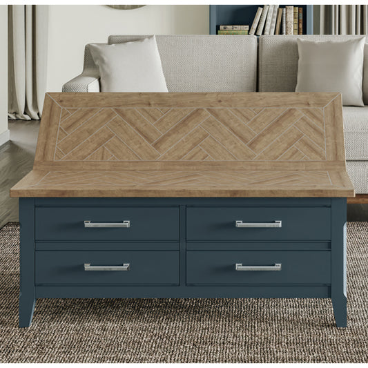 Signature Wooden Coffee Table With 4 Drawers In Blue