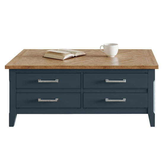 Signature Wooden Coffee Table With 4 Drawers In Blue