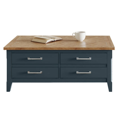 Signature Wooden Coffee Table With 4 Drawers In Blue