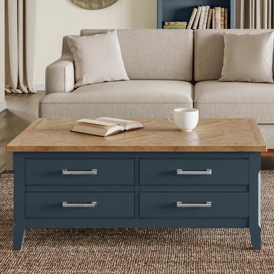Signature Wooden Coffee Table With 4 Drawers In Blue