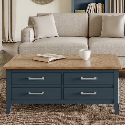 Signature Wooden Coffee Table With 4 Drawers In Blue
