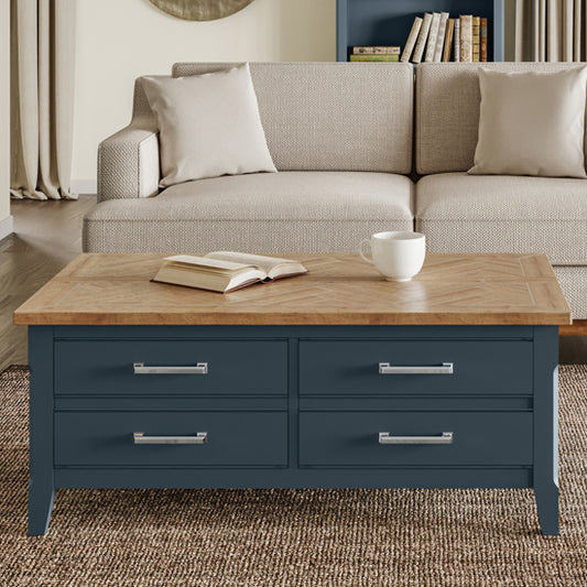 Signature Wooden Coffee Table With 4 Drawers In Blue