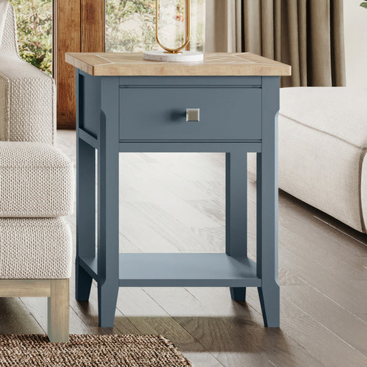Signature Wooden Lamp Table With 1 Drawer In Blue