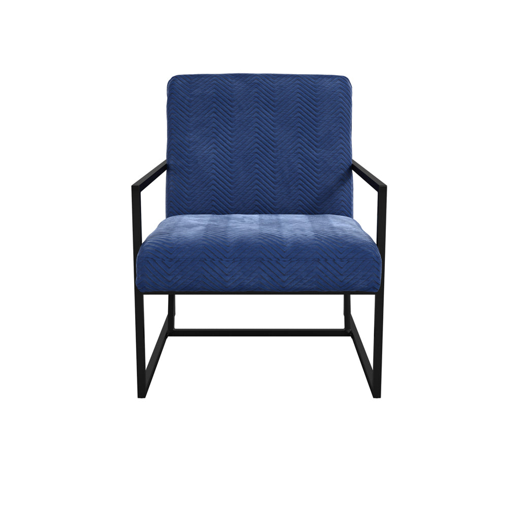 Chance Velvet Armchair In Oxford Blue With Matte Black Metal Frame