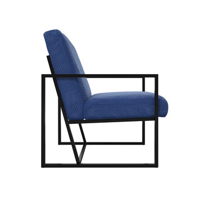 Chance Velvet Armchair In Oxford Blue With Matte Black Metal Frame