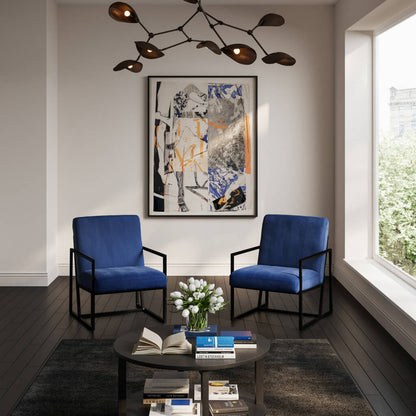 Chance Velvet Armchair In Oxford Blue With Matte Black Metal Frame