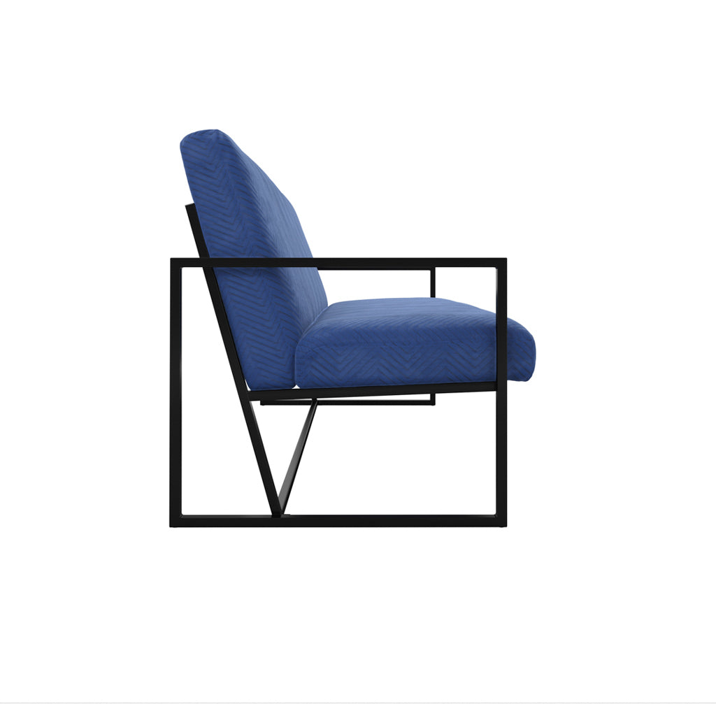 Chance Velvet 2 Seater Sofa In Oxford Blue With Matte Black Metal Frame
