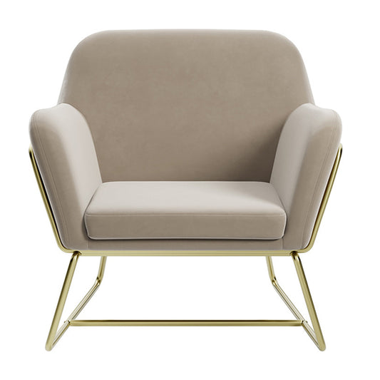 Charles Velvet Armchair In Beige With Brushed Gold Legs