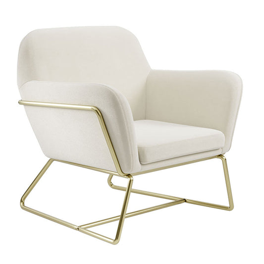 Charles Velvet Armchair In Cream With Brushed Gold Legs