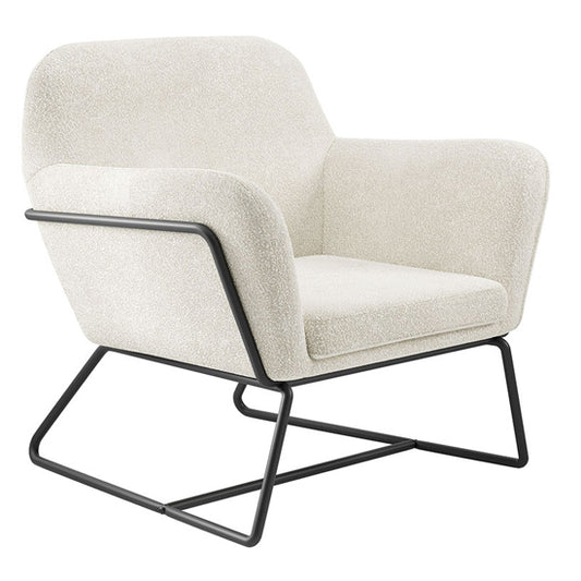 Charles Boucle Fabric Armchair In Ivory With Matte Black Legs