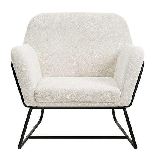 Charles Boucle Fabric Armchair In Ivory With Matte Black Legs