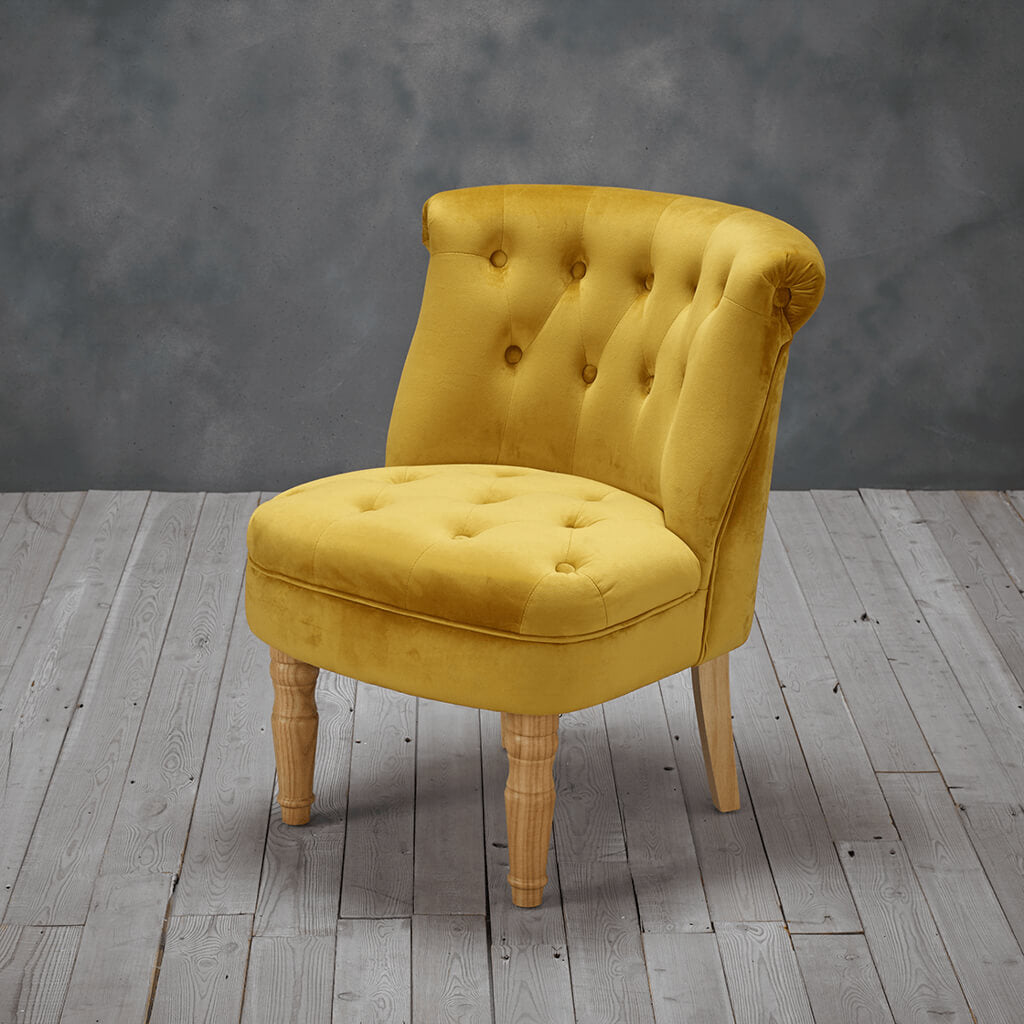 Charlotte Plush Velvet Bedroom Chair In Mustard Gold