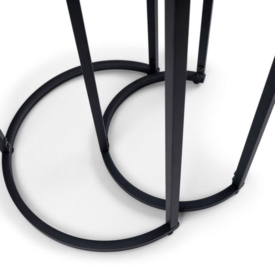 Chicago Round Smoked Glass Nesting Side Tables With Black Metal Frame