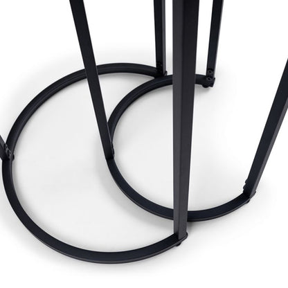 Chicago Round Smoked Glass Nesting Side Tables With Black Metal Frame