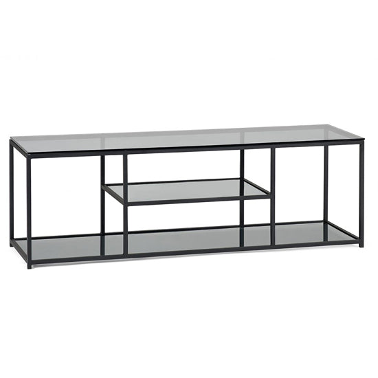 Chicago Smoked Glass TV Stand With Black Metal Frame