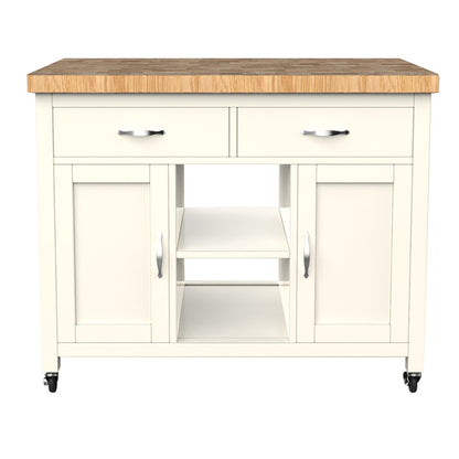 Kora Wooden Kitchen Island With Butchers Block In Cream