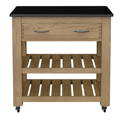Kora Black Granite Top Kitchen Island With 2 Drawers In Oak