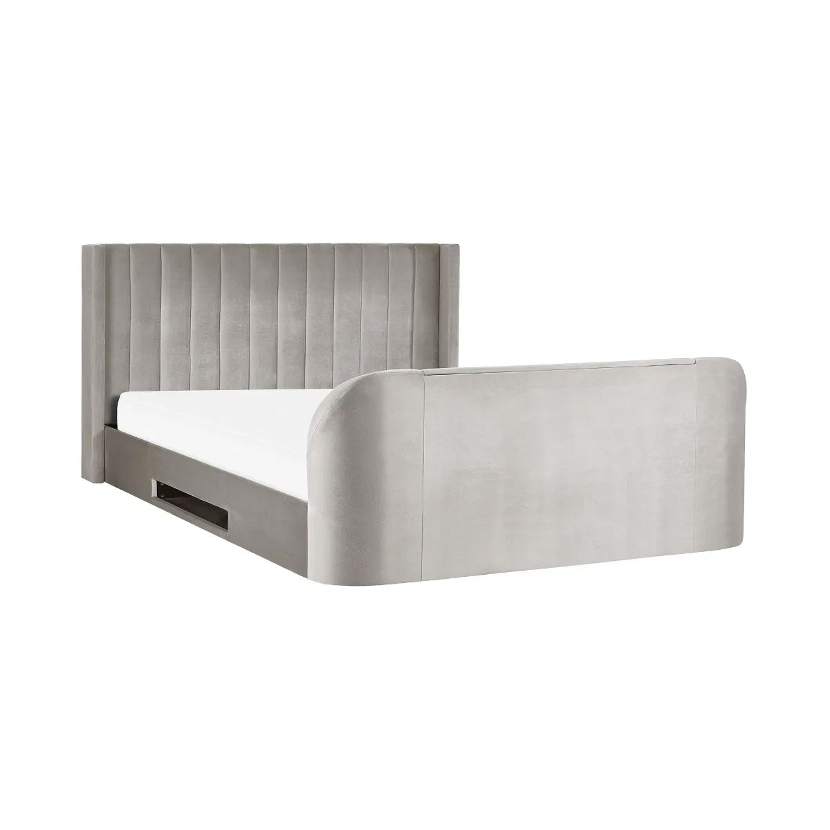 Clara Velvet Side Lift Ottoman King Size TV Bed In Light Grey