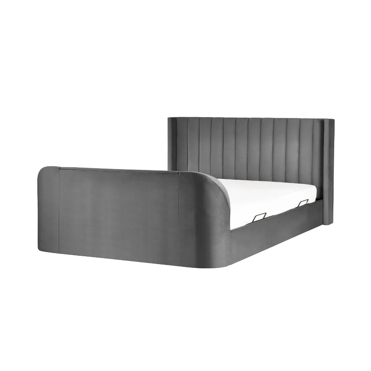 Clara Velvet Side Lift Ottoman Double TV Bed In Dark Grey