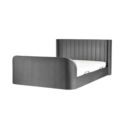 Clara Velvet Side Lift Ottoman Double TV Bed In Dark Grey