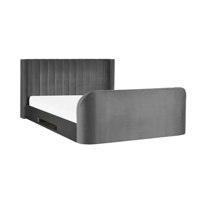 Clara Velvet Side Lift Ottoman King Size TV Bed In Dark Grey