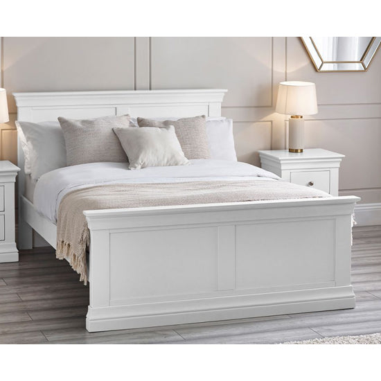 Clermont Wooden King Size Bed In Surf White