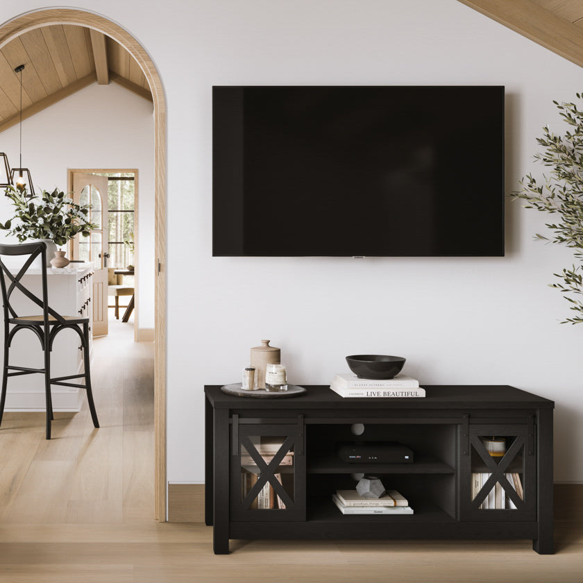 Clover Wooden TV Stand With 2 Doors In Black