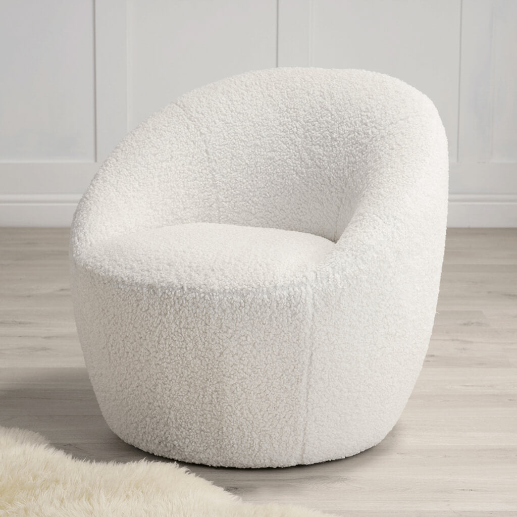 Cocoon Boucle Fabric Armchair In Off White