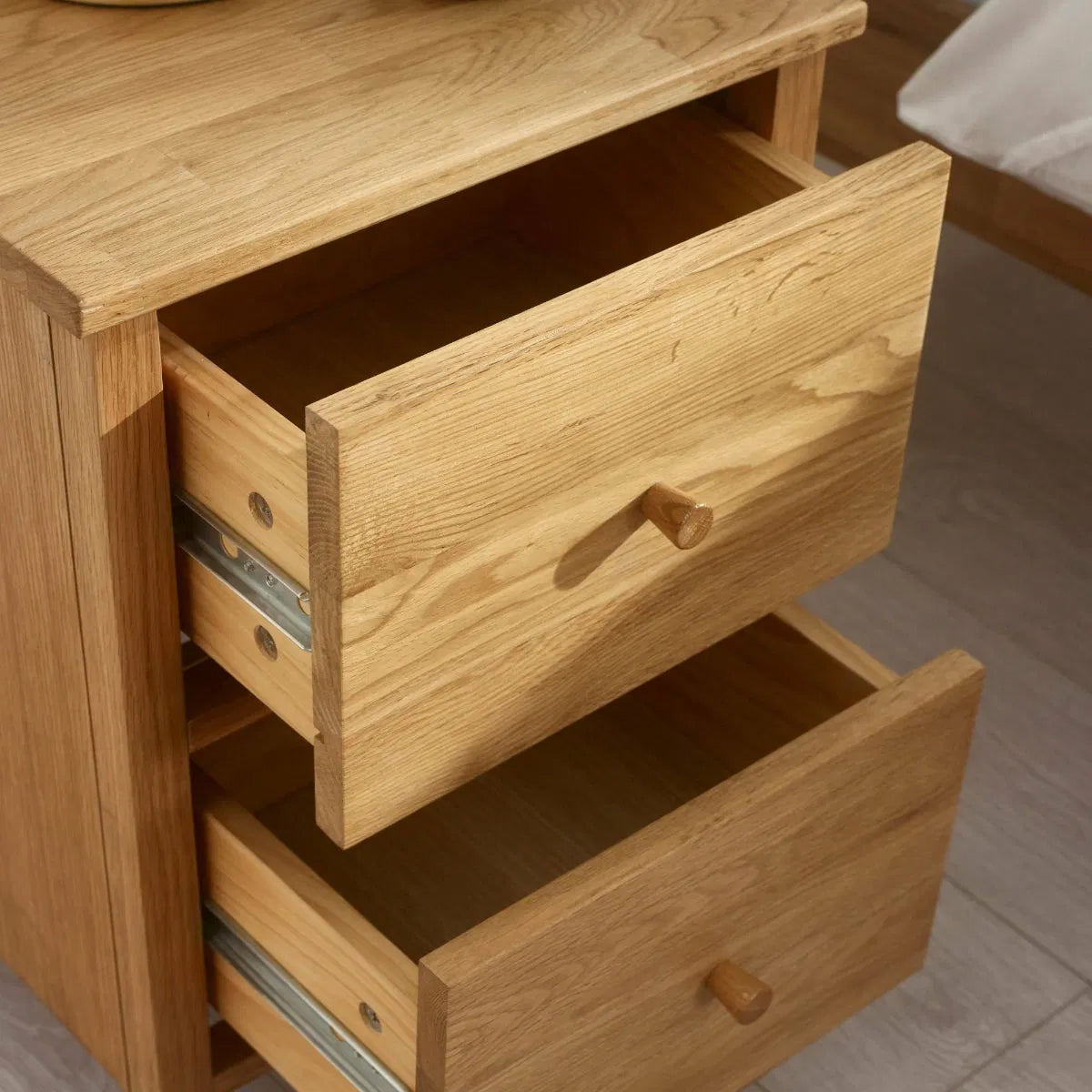 Coxmoor Wooden Bedside Cabinet With 2 Drawers In Oak