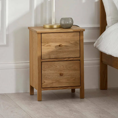 Coxmoor Wooden Bedside Cabinet With 2 Drawers In Oak
