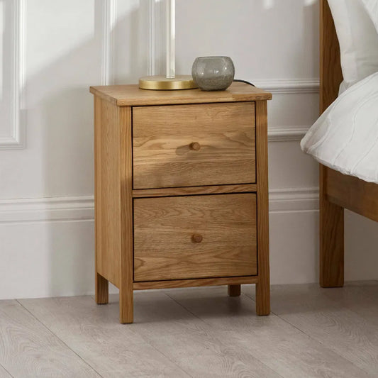 Coxmoor Wooden Bedside Cabinet With 2 Drawers In Oak