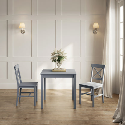 Crawford Wooden Dining Table With 2 Chairs In Anthracite Grey