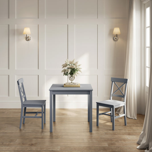 Crawford Wooden Dining Table With 2 Chairs In Anthracite Grey