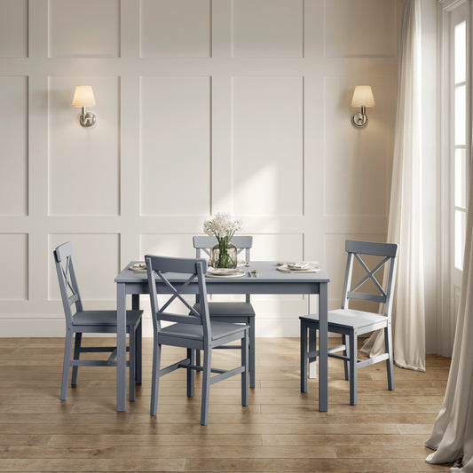 Crawford Wooden Dining Table With 4 Chairs In Anthracite Grey