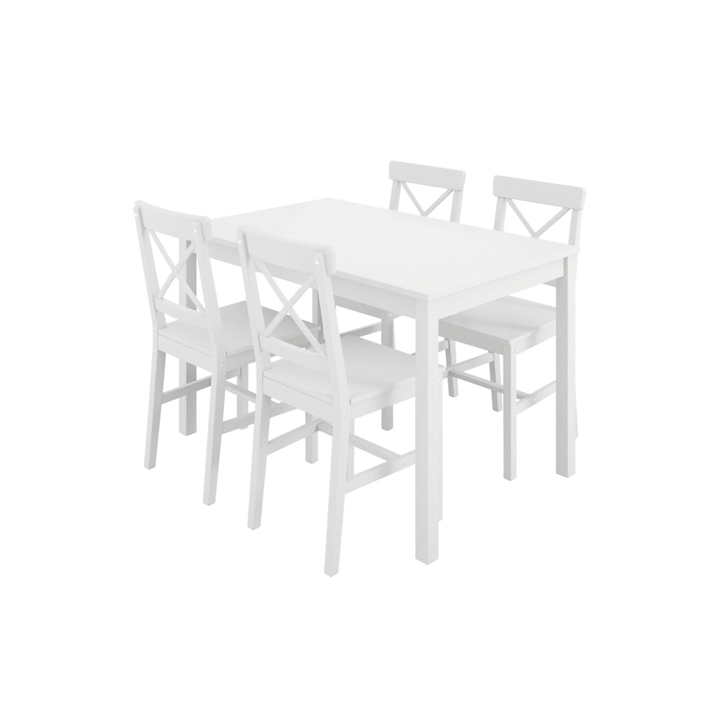 Crawford Wooden Dining Table With 4 Chairs In White