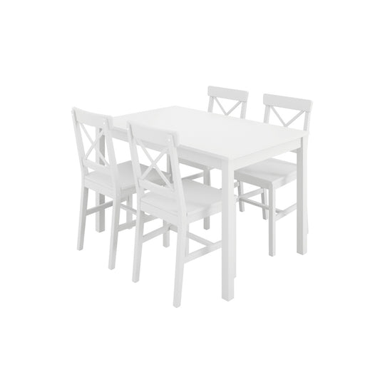 Crawford Wooden Dining Table With 4 Chairs In White