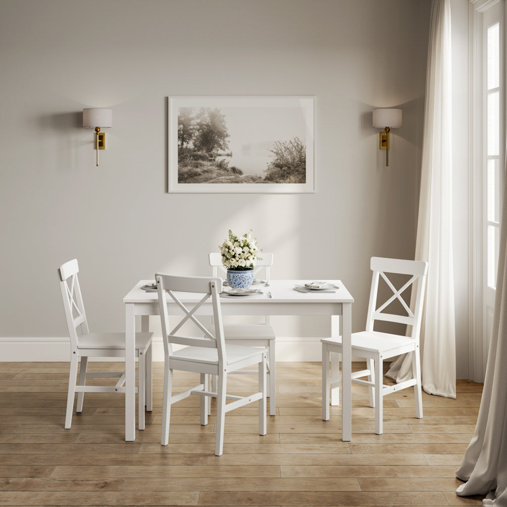Crawford Wooden Dining Table With 4 Chairs In White