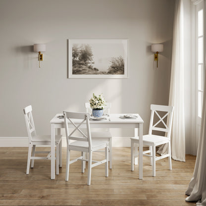 Crawford Wooden Dining Table With 4 Chairs In White