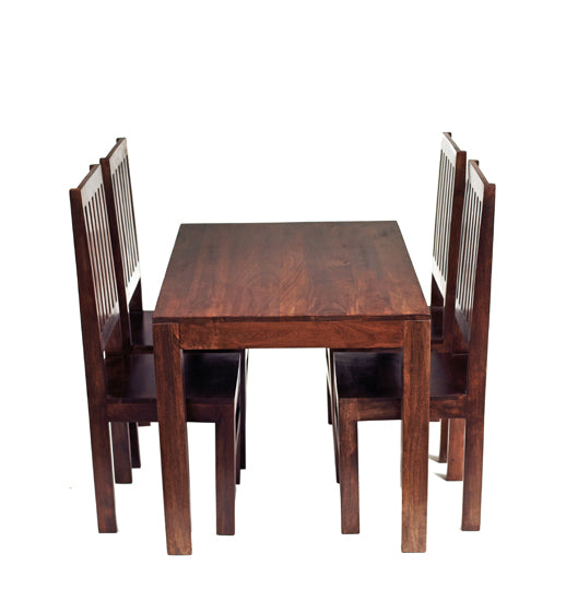 Toko Solid Mango Wood Dining Table With 4 Chairs In Dark Mahogany