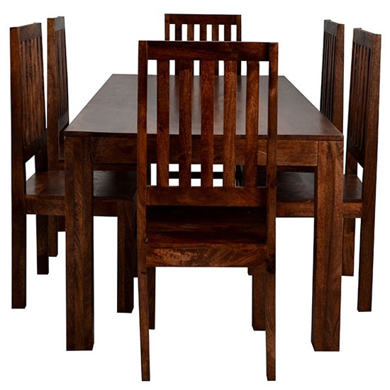 Toko Solid Mango Wood Dining Table With 6 Chairs In Dark Mahogany