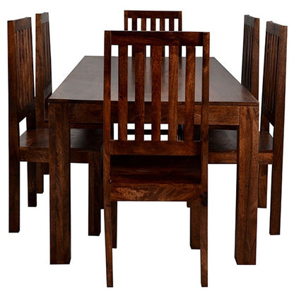 Toko Solid Mango Wood Dining Table With 6 Chairs In Dark Mahogany