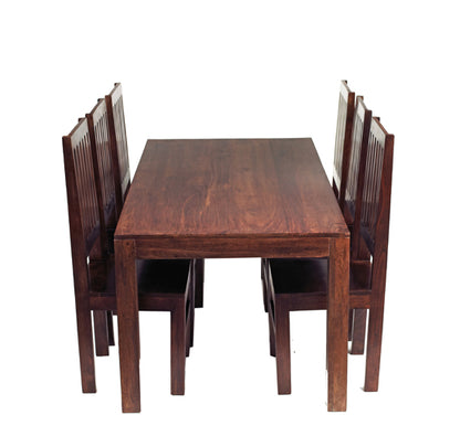 Toko Solid Mango Wood Dining Table With 6 Chairs In Dark Mahogany