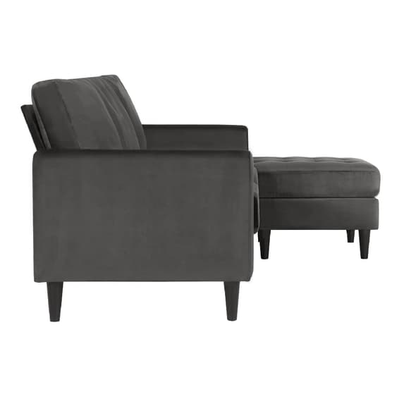 Strummer Velvet Reversible Corner Sofa In Grey With Black Legs